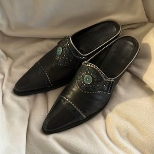 Western Style Embellished Black Leather Franco Sarto Mule